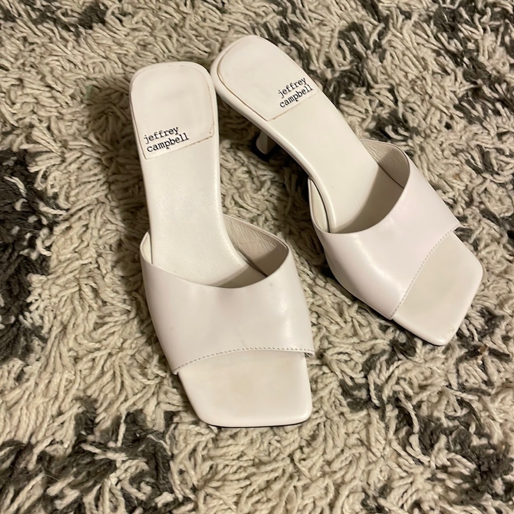 Jeffrey Campbell White Mr. Big Slide Sandal Heels Leather